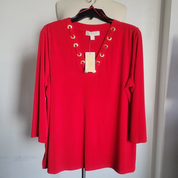 Michael Kors Tops - NEW w/tags - Michael Kors Bright Red Grommet Top – (Size XL)